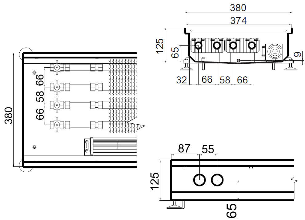 konvektory polvax prinuditelnoi konvekcii s 2 mya teploobmennikami 380x125mm dlya vlagnyh pomesheniirazmery