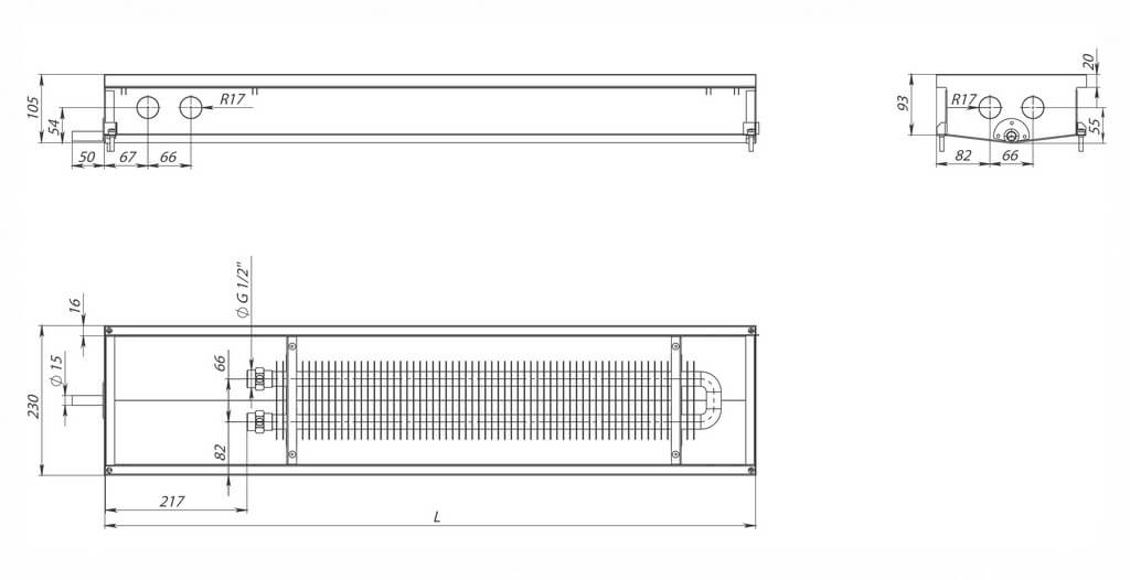 konvektory carrera c hydro 90 estestvennaya konvekciya odin teploobmennik 230x90mm s drenagnym otverstiemrazmery