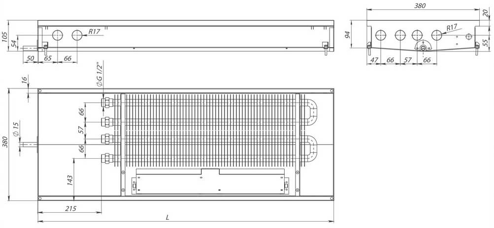 konvektory carrera cv2 hydro 90 prinuditelnaya konvektsiya dva teploobmennika 380x90mm s drenazhnym otverstiemrazmery