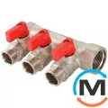 Колектор під воду Valtec 3 ст. х1"х1/2" Нікель, Кількість виходів: 3, Тип колектора: З кульовим краном, Діаметр вхід/вихід: 1", Діаметр підводів: 1/2", Різьблення підводів: Трубна, Матеріал колектора: Латунь, фото 