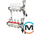 Колекторна група Valtec c витратомірами у зборі 1"х5 вих. Євроконус 3/4", Кількість виходів: 5, Тип колектора: З витратомірами, Діаметр вхід/вихід: 1", Діаметр підводів: 3/4", Різьблення підводів: Євроконус, Матеріал колектора: Латунь, фото 