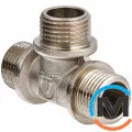 Тройник Valtec 1/2" нар.-нар.-нар., Тип резьбы: Наружная, Диаметр резьбы: 1/2", Модификация: 1/2"х1/2"х1/2" нр., Материал: Латунь никелированная, фото 