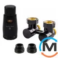 Комплект Schlosser эксклюзивных узлов угловой GZ 3/4 x M 22х1,5 2 шт ниппеля термоголовка MINI RAL9005 черный мат, фото 