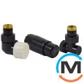 Комплект Schlosser термостатический GZ1/2 x GW1/2 осевой левый с головкой Mini M30x1,5 RAL9005 черный мат, фото 