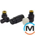 Комплект Schlosser термостатический GZ1/2 x GW1/2 осевой правый с головкой Mini M30x1,5 RAL9005 черный мат, фото 