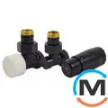 Комплект термостатический Schlosser GZ1/2 x GW1/2 угловой с головкой Mini M30x1,5 RAL9005 черный мат, фото 