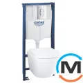 Комплект подвесного унитаза с инсталляцией Grohe Solido 5 в 1 с овальной кнопкой хром, фото 