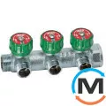 Регулюючий колектор FAR з 3 відводами 3/4"x1/2", Тип різьблення: Внутрішня/Зовнішня, Кількість виходів: 3, Тип колектора: З вентилем, Діаметр вхід/вихід: 3/4", Діаметр підводів: 1/2", Різьблення підводів: Трубна, Матеріал колектора: Латунь, фото 