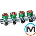 Регулюючий колектор FAR 4 відведення 3/4"x1/2", Тип різьблення: Внутрішня/Зовнішня, Кількість виходів: 4, Тип колектора: З вентилем, Діаметр вхід/вихід: 3/4", Діаметр підводів: 1/2", Різьблення підводів: Євроконус, Матеріал колектора: Латунь, фото 