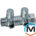 Запорный коллектор FAR 2 отвода 1"x3/4", Количество выходов: 2, Тип коллектора: С вентилем, Диаметр вход/выход: 1", Диаметр подводов: 3/4", Резьба подводов: Евроконус, Материал коллектора: Латунь, фото 