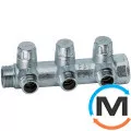 Запорный коллектор FAR 3 отвода 1"x3/4", Количество выходов: 3, Тип коллектора: С вентилем, Диаметр вход/выход: 1", Диаметр подводов: 3/4", Резьба подводов: Евроконус, Материал коллектора: Латунь, фото 