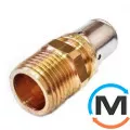 Пресс соединение Valsir с наружной резьбой 20х1/2", Тип резьбы: Наружная, Диаметр резьбы: 1/2", Назначение труб: Универсальная, Диаметр (мм): 20, Рабочее давление (бар): 10, Материал: Латунь, фото 