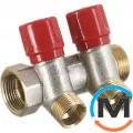 Колектор Bianchi з вінцями Ø3/4" х 2 х 1/2" ЗР хром (червоний) I=36 мм, Колір: червоний, Кількість виходів: 2, Тип колектора: З вентилем, Діаметр вхід/вихід: 3/4", Діаметр підводів: 1/2", Різьблення підводів: Трубна, фото 