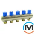 Колектор Bianchi з венти Ø1" х 5 х 3/4"ЗР (синій) I=50 мм, Колір: Синій, Кількість виходів: 5, Тип колектора: З вентилем, Діаметр вхід/вихід: 1", Діаметр підводів: 3/4", Різьблення підводів: Євроконус, фото 