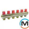 Колектор Bianchi з венти Ø1" х 6 х 3/4"ЗР (червоний) I=50 мм, Колір: червоний, Кількість виходів: 6, Тип колектора: З вентилем, Діаметр вхід/вихід: 1", Діаметр підводів: 3/4", Різьблення підводів: Євроконус, фото 