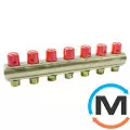 Колектор Bianchi з венти Ø1" х 7 х 3/4"ЗР (червоний) I=50 мм, Колір: червоний, Кількість виходів: 7, Тип колектора: З вентилем, Діаметр вхід/вихід: 1", Діаметр підводів: 3/4", Різьблення підводів: Євроконус, фото 