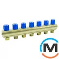 Колектор Bianchi з венти Ø1" х 7 х 3/4"ЗР (синій) I=50 мм, Колір: Синій, Кількість виходів: 7, Тип колектора: З вентилем, Діаметр вхід/вихід: 1", Діаметр підводів: 3/4", Різьблення підводів: Євроконус, фото 