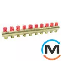 Колектор Bianchi з венти Ø1" х 10 х 3/4"ЗР (червоний) I=50 мм, Колір: червоний, Кількість виходів: 10, Тип колектора: З вентилем, Діаметр вхід/вихід: 1", Діаметр підводів: 3/4", Різьблення підводів: Євроконус, фото 