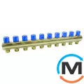 Колектор Bianchi з венти Ø1" х 10 х 3/4"ЗР (синій) I=50 мм, Колір: Синій, Кількість виходів: 10, Тип колектора: З вентилем, Діаметр вхід/вихід: 1", Діаметр підводів: 3/4", Різьблення підводів: Євроконус, фото 