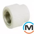 Муфта ППР ASG 25х3,4" (Белый) ВР, Тип резьбы: Внутренняя, Диаметр резьбы: 3/4", Диаметр (мм): 25, фото 