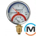 Термоманометр Tervix Pro Line 80/0-4 бар, 0-120С, радіальний, з монтажним клапаном R1/2", Виконання: Радіальний (Вертикальний), Робочий тиск (бар): 4, фото 