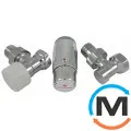 Комплект термостатический Schlosser standart mini, хром, угловой, Диаметр резьбы: 1/2", Исполнение: Угловой, Цвет: Хром, Нулевое положение: Нет, Присоединение: М30х1,5, фото 