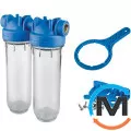 Фильтр-колбы Atlas Filtri DP DUO TS (прозрачные) Ø1/2" OT (латунь) 10" 45° 8 bar KIT, Диаметр резьбы: 1/2", Типоразмер: 10", Кол-во колб: 2 колбы, фото 