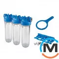 Фильтр-колбы Atlas Filtri DP TRIO TS (прозрачные) Ø1" OT (латунь) 10" 45° 8 bar KIT, Диаметр резьбы: 1", Типоразмер: 10", Кол-во колб: 3 колбы, фото 