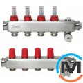 Коллектор из нержавеющей стали Danfoss 4+4 с ротаметрами SSM-4F, Количество выходов: 4, Тип коллектора: С расходомерами, фото 