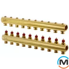 Коллектор Danfoss FHF-11 без расходомера 11+11, Количество выходов: 11, Тип коллектора: С термоклапанами, Диаметр вход/выход: 1", Диаметр подводов: 3/4", Резьба подводов: Евроконус, фото 