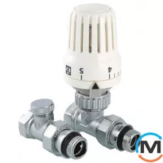 Комплект Valtec терморегулюючого обладнання прямий 1/2", Діаметр різьблення: 1/2", Виконання: Прямий, Колір: Нікельований, Нульове становище: Ні, Приєднання: М30х1,5, фото 