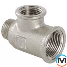 Трійник Valtec з переходом на нар. нар. 1/2"х3/4"х3/4" вн.-вн.-нар., Тип різьблення: Внутрішня/Внутрішня/Зовнішня, Діаметр різьблення: 1/2", Модифікація: 1/2"х3/4"х3/4" вн.-вн.-нар., Матеріал: Латунь нікельована, фото 