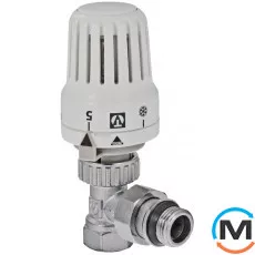 Клапан Valtec із термостатичною головкою кутовий 1/2", Діаметр різьблення: 1/2", Виконання: Кутовий, Колір: Нікельований, Нульове становище: Ні, Приєднання: М30х1,5, фото 