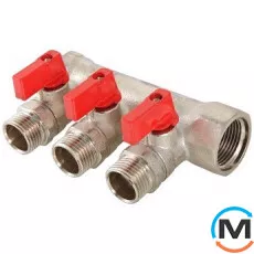 Коллектор под воду Valtec 3 в. х3/4"х1/2" Никель, Количество выходов: 3, Тип коллектора: С шаровым краном, Диаметр вход/выход: 3/4", Диаметр подводов: 1/2", Резьба подводов: Трубная, Материал коллектора: Латунь, фото 