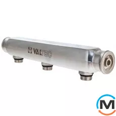 Коллектор Valtec из нерж. стали с м-о расст вых. 100 мм 1"х 7 вых. 1/2" нар., Количество выходов: 7, Тип коллектора: Простой, Диаметр вход/выход: 1", Диаметр подводов: 3/4", Резьба подводов: Трубная, Материал коллектора: Нержавеющая сталь, фото 