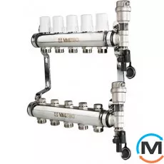 Коллекторная группа Valtec в сборе 1"х9 вых. Евроконус 3/4", Количество выходов: 9, Тип коллектора: С термоклапанами, Диаметр вход/выход: 1", Диаметр подводов: 3/4", Резьба подводов: Евроконус, Материал коллектора: Латунь, фото 