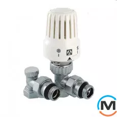 Комплект Valtec терморегулюючого обладнання кутовий 1/2", Діаметр різьблення: 1/2", Виконання: Кутовий, Колір: Нікельований, Нульове становище: Ні, Приєднання: М30х1,5, фото 