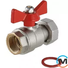 Кран кульовий з накидною гайкою 3/4"x1" вн.-вн., Тип різьблення: Внутрішня/Внутрішня, Діаметр різьблення: 3/4"х1", Виконання: Прямий, Тип ручки: Метелик, Робочий тиск (бар): 40, Матеріал: Латунь, фото 