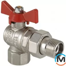 Кран кульовий Valtec американка вн.-нар. 3/4", Тип різьблення: Внутрішня/Зовнішня, Діаметр різьблення: 3/4", Модифікація: Червона ручка, Виконання: Кутовий, Тип ручки: Метелик, Робочий тиск (бар): 40, Матеріал: Латунь, фото 