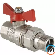 Кран кульовий Valtec американка вн.-нар. 3/4", Тип різьблення: Внутрішня/Зовнішня, Діаметр різьблення: 3/4", Модифікація: Червона ручка, Виконання: Прямий, Тип ручки: Метелик, Робочий тиск (бар): 40, Матеріал: Латунь, фото 