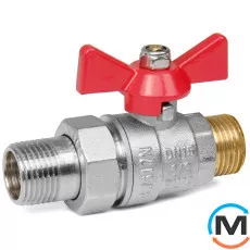 Кран кульовий Valtec BASE з напівзгоном 3/4" нар.-нар., Тип різьблення: Зовнішня/Зовнішня, Діаметр різьблення: 3/4", Виконання: Прямий, Тип ручки: Метелик, Робочий тиск (бар): 40, Матеріал: Латунь, фото 