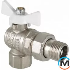 Кран кульовий Valtec BASE кутовий з напівзгоном 3/4" вн.-нар. біла рукоятка, Тип різьблення: Внутрішня/Зовнішня, Діаметр різьблення: 3/4", Виконання: Кутовий, Тип ручки: Метелик, Робочий тиск (бар): 40, Матеріал: Латунь, фото 