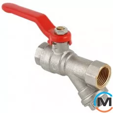 Кран кульовий Valtec із фільтром вн.-вн. 1/2", Тип різьблення: Внутрішня/Внутрішня, Діаметр різьблення: 1/2", Модифікація: Фільтр косий, Виконання: Прямий, Тип ручки: Ручка, Робочий тиск (бар): 20, Матеріал: Латунь, фото 