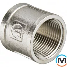 Муфта Valtec Нікель 1/2", Тип різьблення: Внутрішня, Діаметр різьблення: 1/2", Модифікація: 1/2"х1/2", Виконання: Сполучна, Матеріал: Латунь нікельована, фото 