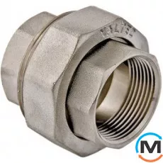 Муфта Valtec роз'ємна 1/2" вн.-вн., Тип різьблення: Внутрішня, Діаметр різьблення: 1/2", Виконання: Пряма, Матеріал: Латунь нікельована, фото 