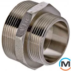Ніпель-перехідник Valtec 3/4"х1/2" Нікель, Тип різьблення: Зовнішня, Діаметр різьблення: 3/4", Модифікація: 3/4"х1/2", Виконання: Редукційний, Матеріал: Латунь нікельована, фото 