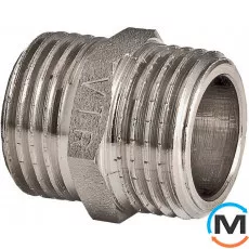 Ніпель Valtec Нікель 1 1/2", Тип різьблення: Зовнішня, Діаметр різьблення: 1 1/2", Модифікація: 11/2"х11/2", Виконання: З'єднувальний, Матеріал: Латунь нікельована, фото 