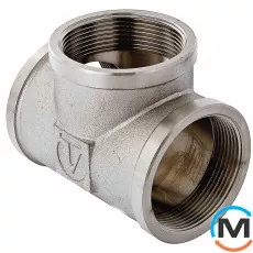 Трійник Valtec Нікель 1/2", Тип різьблення: Внутрішня, Діаметр різьблення: 1/2", Модифікація: 1/2"х1/2"х1/2" вн., Матеріал: Латунь нікельована, фото 