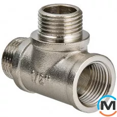 Трійник Valtec із двома переходами на нар. нар. 3/4"х1/2"х1/2"" вн.-нар.-нар., Тип різьблення: Внутрішня/Зовнішня/Зовнішня, Діаметр різьблення: 3/4", Модифікація: 3/4"х1/2"х1/2"" вн.-нар.-нар, Матеріал: Латунь нікельована, фото 