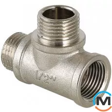 Трійник Valtec із двома переходами на нар. нар. 3/4" вн.-нар.-нар., Тип різьблення: Внутрішня/Зовнішня/Зовнішня, Діаметр різьблення: 3/4", Модифікація: 3/4"х3/4"х3/4" вн.-нар.-нар.., Матеріал: Латунь нікельована, фото 